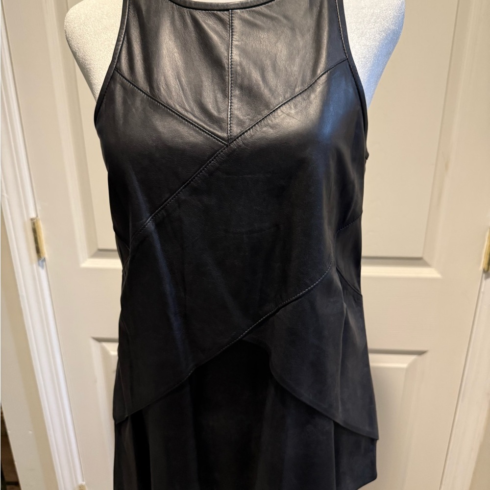 10 Crosby Derek Lam Asymmetrical Lambskin Leather Black Sleeveless Top